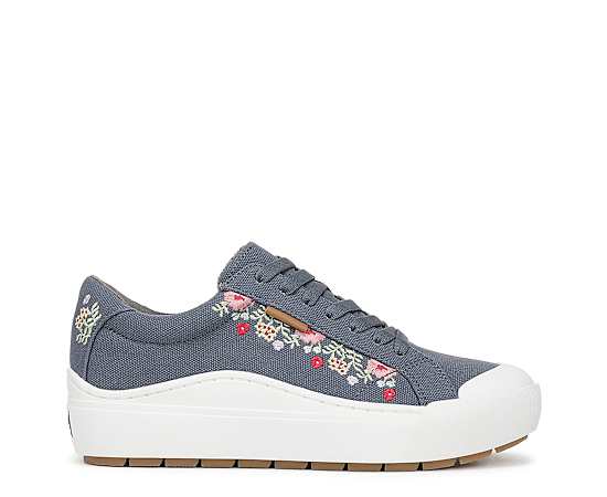 Dr. Scholl's Women's Time Off Sneaker Shoes Oxide Blue Floral Canvas DRSCH Oxide Grey Blue Floral Canvas Leather 6.5 M