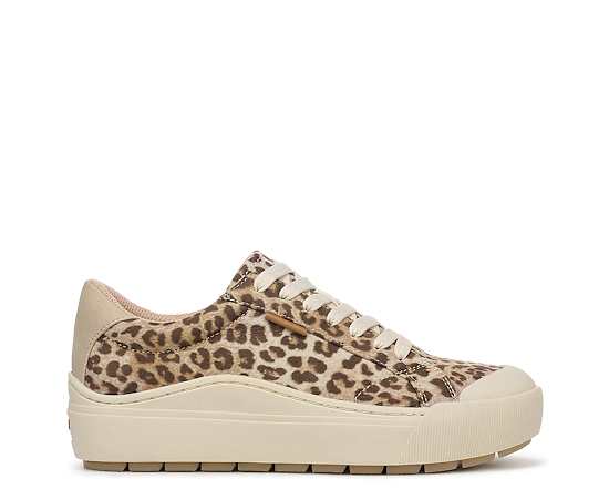 Dr. Scholl's Women's Time Off Sneaker Shoes Tan Leopard Print Fabric DRSCH Leather 11.0 M