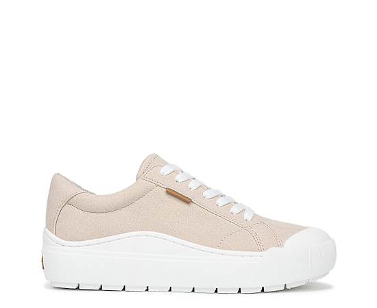 Dr. Scholl's Women's Time Off Lace Up Platform Sneakers - Light Sand Faux Leather