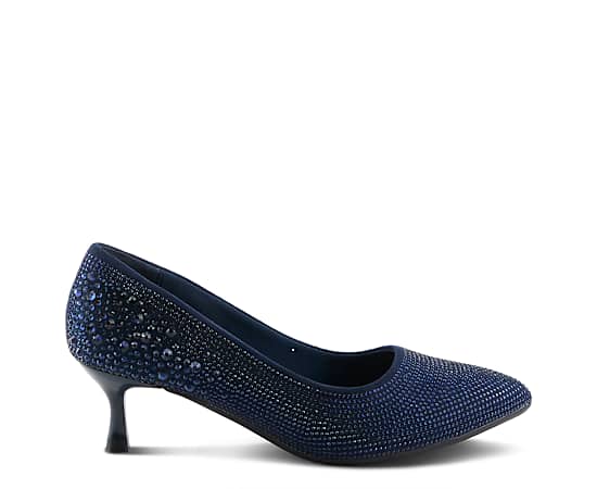 Patrizia Women's Tyanna Jeweled Kitten Heel Pump with Crystals - Navy