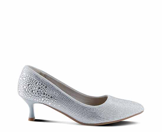 Patrizia Women's Tyanna Jeweled Kitten Heel Pump with Crystals - Silver