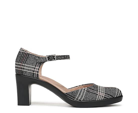 LifeStride Women's Effortless 2 Block Heel Pumps - Black Multi Plaid Polyester