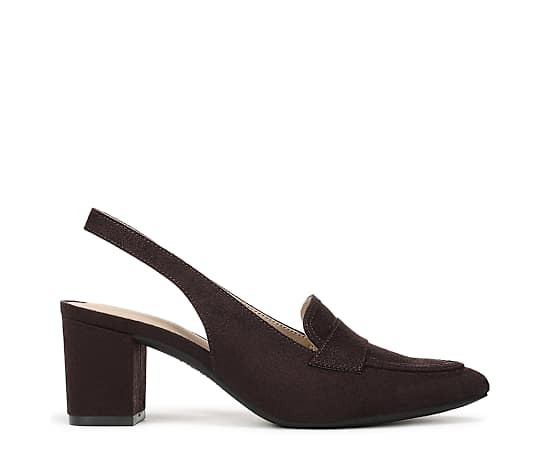 LifeStride Women's Angel Pointed Toe Block Heel Slingback Pumps - Dark Chocolate Microsuede