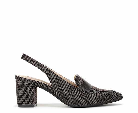 LifeStride Women's Angel Pointed Toe Block Heel Slingback Pumps - Dark Chocolate Houndstooth