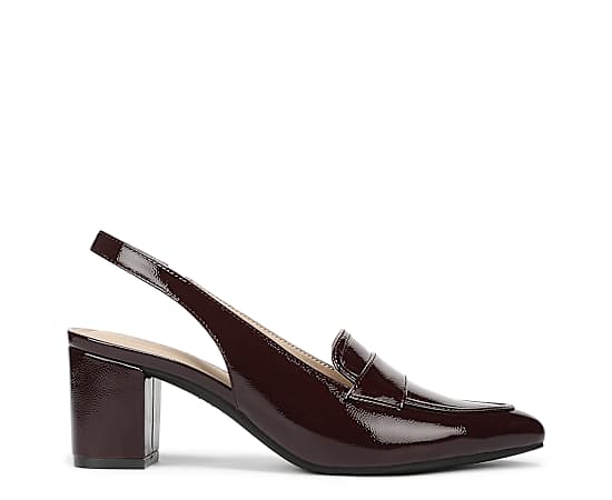 LifeStride Women's Angel Pointed Toe Block Heel Slingback Pumps - Chocolate Plum Faux Patent Leather