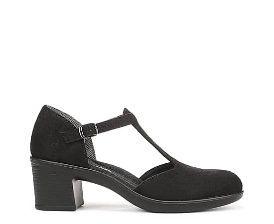 LifeStride Women's Lady Round Toe Pumps - Black Stretch Microfiber