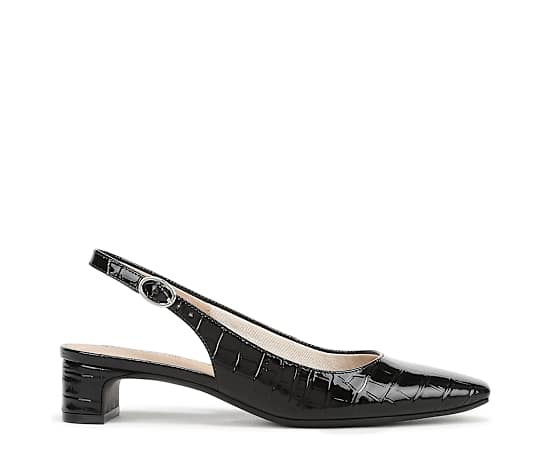 LifeStride Women's Lorena Pointed Toe Slingback Pumps - Black Croco