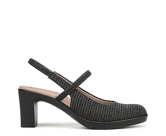 LifeStride Women's Evoke Block Heel Slingback Pumps - Black/Grey Houndstooth Fabric