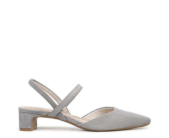 LifeStride Women's Lainey Pointed Toe Block Heel Pumps - Ultimate Grey Microsuede