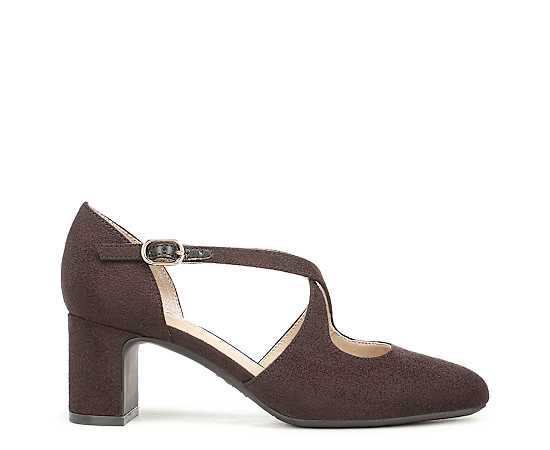 LifeStride Women's Tracy Crisscross Block Heel Pumps - Dark Chocolate Microfiber