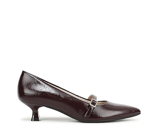 LifeStride Women's Madelyn Mary Jane Pointed Toe Kitten Heel Pumps - Chocolate Plum Faux Patent Leather