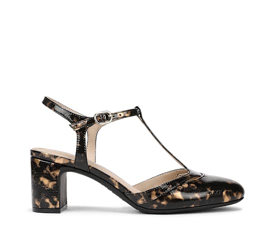 LifeStride Women's Toni T-Strap Pointed Toe Pumps - Tortoise Shell Faux Patent Leather