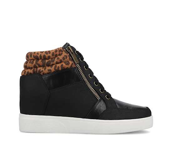 Journee Collection Women's Clarity Round Toe Comfort Wedge Sneakers - Leopard, Camel