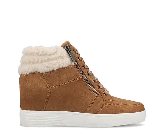 Journee Collection Women's Clarity Round Toe Comfort Wedge Sneakers - Cognac