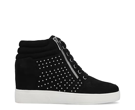 Journee Collection Women's Clarity Round Toe Comfort Wedge Sneakers - Black, Stud