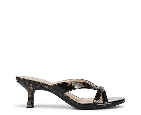 LifeStride Women's Navine Thong Sandals - Black Tortoise Faux Patent Leather