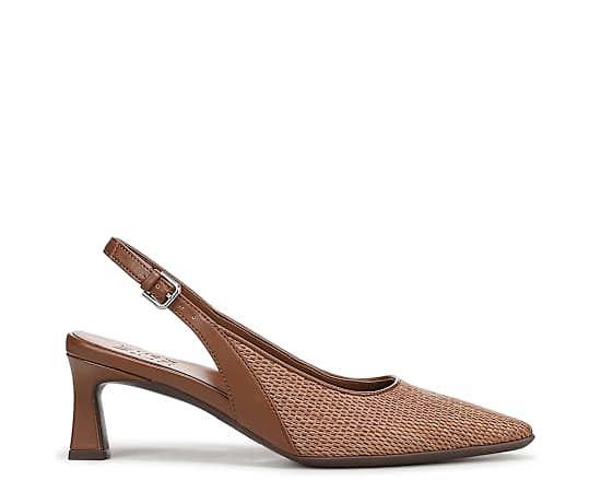 Naturalizer Tansy Slingback Dress Shoes, Walnut Brown Faux Raffia Microfiber, 5.5M Strap, Non-Slip Outsole