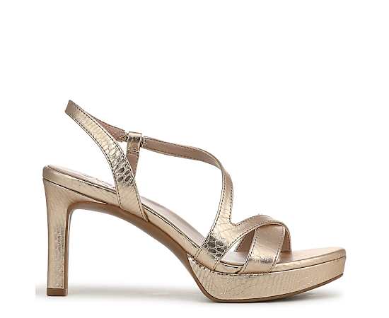 Naturalizer Abby Dress Sandals, Champagne Faux Leather Fabric, 7.0W Slip-On, Open Toe, Slingback Strap