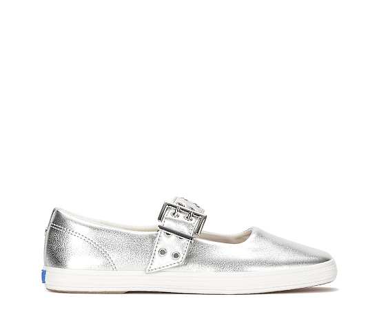 Keds Women's Square Toe Mary Jane Grommet Metallic Leather Sneakers in Silver Metallic size 11 - M