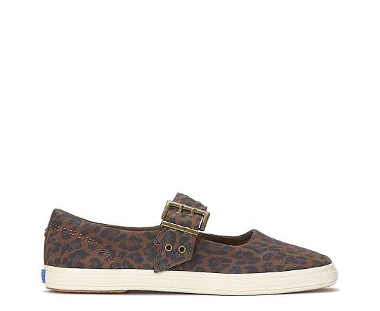 Keds Women's Square Toe Mary Jane Grommet Leopard Suede Sneakers in Dark Brown size 6.5 - M
