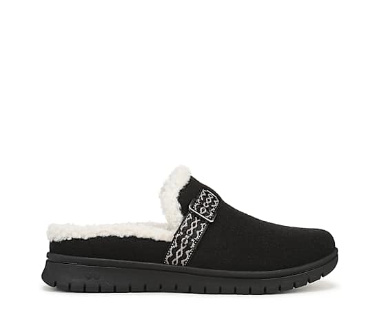 Ryka Sophie Mules Black Woven Fabric/Faux Fur 6.0 M Lightweight