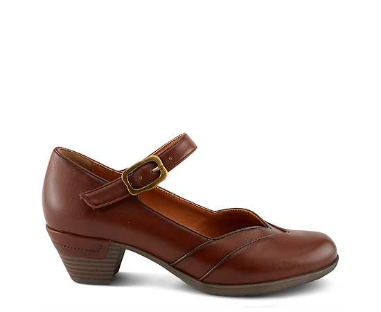 Patrizia Women's Maryneah Mary Jane Pumps with V-Vamp and Hook-and-Loop Strap - Brown