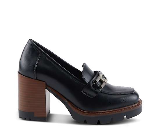 Patrizia Women s Dajah Slip-On Loafers with Inset Heel, Geometric Hardware & Lug Sole - Black
