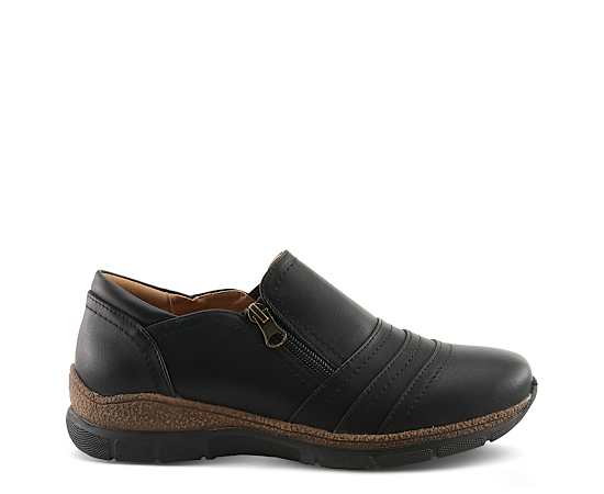 Patrizia Women's Rigny Slip-On Wedge Shoes with Tonal Stitching and Zipper Detail - Black