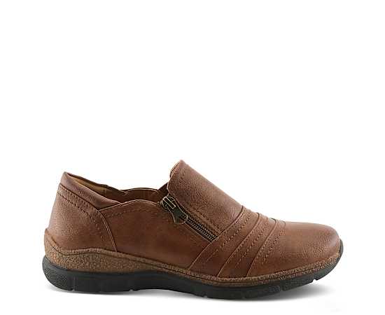 Patrizia Women's Rigny Slip-On Wedge Shoes with Tonal Stitching and Zipper Detail - Medium brown