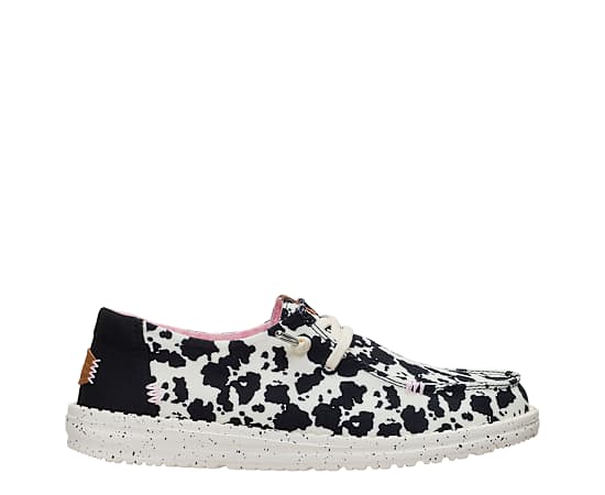 HEYDUDE | Women's Casual | Wendy Spotted Cow - Black/Cow | Size 12