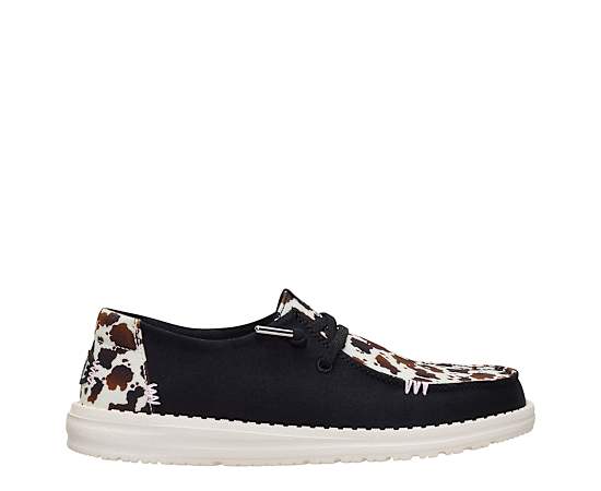 HEYDUDE | Women's Casual | Wendy Spotted Cow - Black/Brown Cow | Size 9
