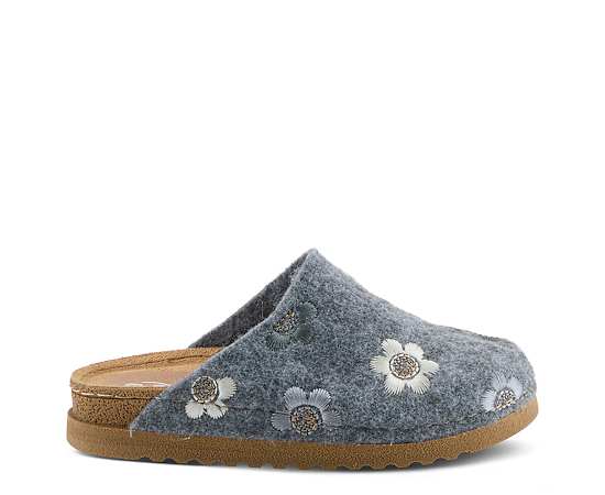 Flexus Cutesy Slip-on Mule with Felt Upper and Cushioning - Grey multi