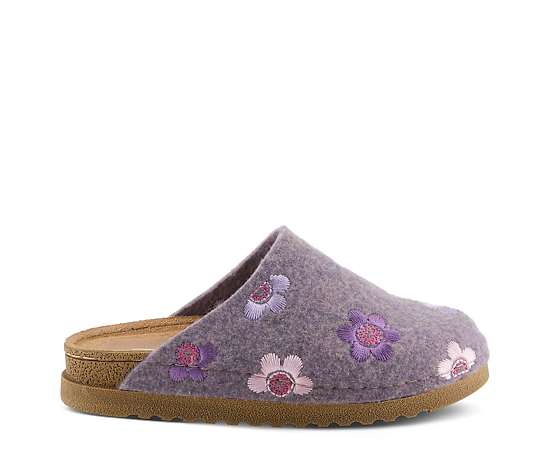 Flexus Cutesy Slip-on Mule with Felt Upper and Cushioning - Lilac multi