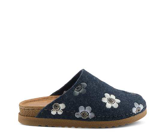 Flexus Cutesy Slip-on Mule with Felt Upper and Cushioning - Navy multi