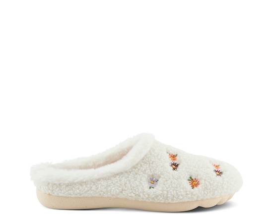 Flexus Women's Abouquet Plush Slippers with Faux Fur Trim - Off white
