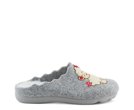 Flexus Bopeep Felt Slip-on Slippers with Puppy Applique - Grey multi