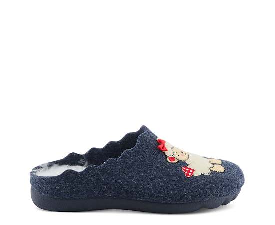 Flexus Bopeep Felt Slip-on Slippers with Puppy Applique - Navy multi