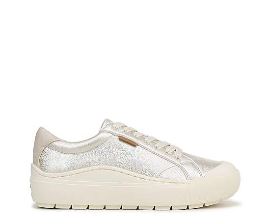 Dr. Scholl's Women's Time Off Lace Up Platform Sneakers - Off White Pearlized Faux Leather
