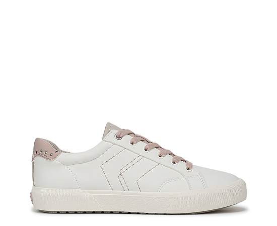 Dr. Scholl's Women's Online Low Profile Lace Up Sneakers - White/Rose Faux Leather