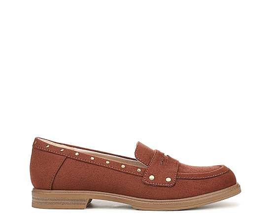 Dr. Scholl's Women's Hello Loafer Shoes Whiskey Brown Stud Microsuede DRSCH Leather 7.0 M