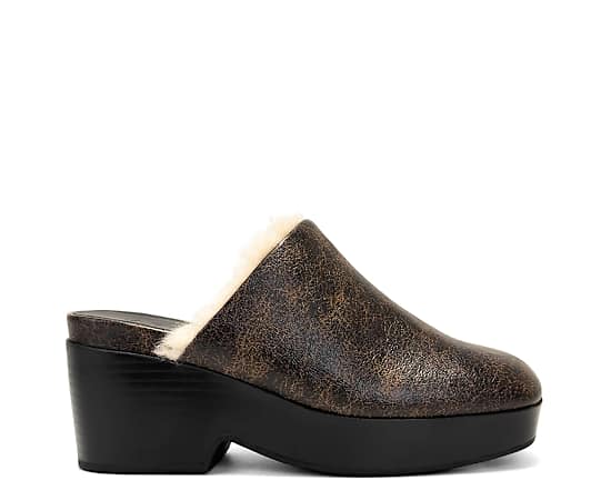 Aerosoles Women's Chata Shearling Clog - Black Distressed Faux Leather