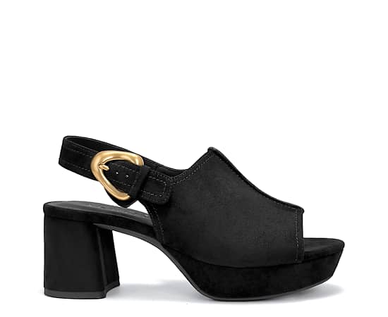 Aerosoles Women's Chancey Buckle Platform Sandals - Black Faux Suede