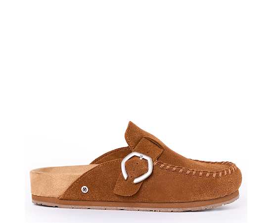 Minnetonka Women's Suede Adjustable Buckle Clogs - Brown