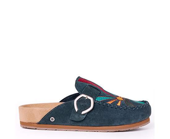 Minnetonka Women's Suede Adjustable Buckle Clogs - Dark teal sunset