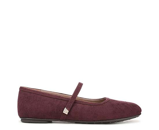 Naturalizer Women's Ashanti Round Toe Mary Jane Flats - Merlot Red Faux Suede