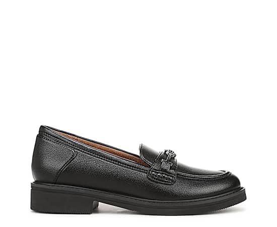 Naturalizer Pryce Loafer Shoes, Black Faux Leather, 11.0W Slip-On, Round Toe, Platform Heel