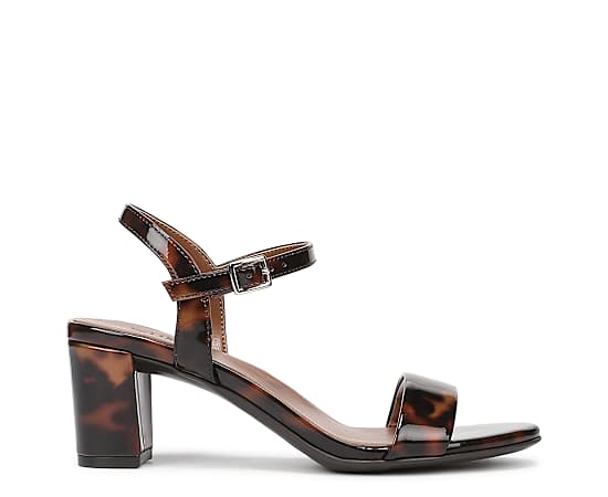 Naturalizer Bristol Dress Sandals, Tortoise Brown Faux Leather Satin, 9.5M Almond Toe, Block Heels