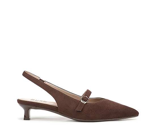 Naturalizer Grayson Mary Jane Slingback Shoes, Chocolate Brown Fabric, 5.5M Pointed Toe, Strap