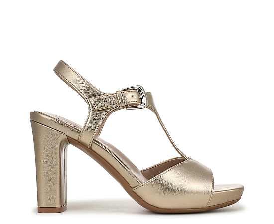 Naturalizer Women's Marlowe Faux Leather Strappy Block Heel Open Toe Sandals - Champagne Gold Leather