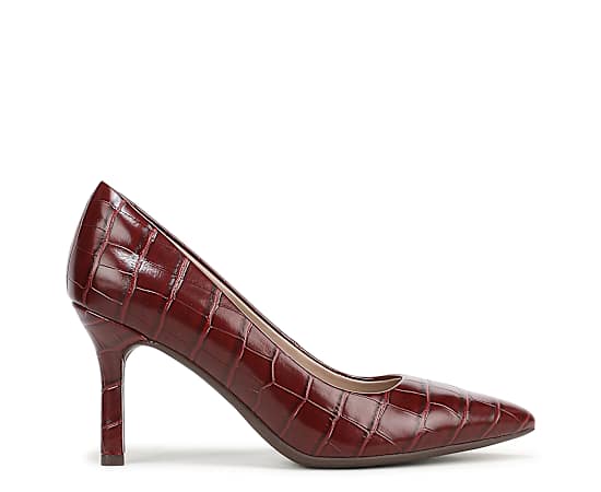 Naturalizer Glimmer Pump Shoes, Merlot Red Croco Faux Leather Suede, 12.0M Slip-On Fit, Pointed Toe